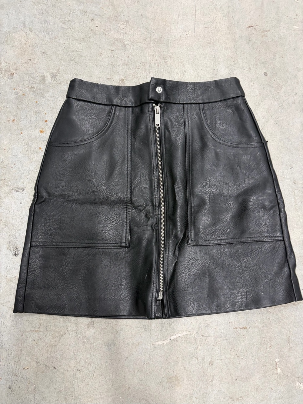 stradivarius Black Faux Leather Zip-Front Mini Skirt